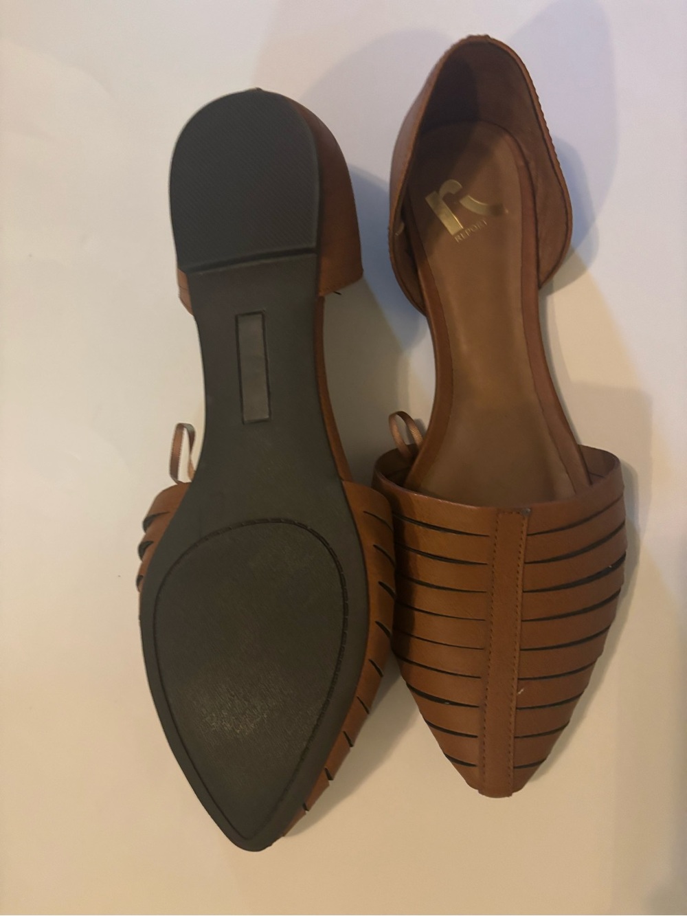 Women's Tan Pointed D'Orsay Flats with Strappy Cutout Detail - Picture 2 of 3